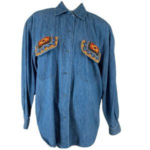 Hairston Roberson Camisa Women’s denim shirt southwestern  Vintage Size Small
